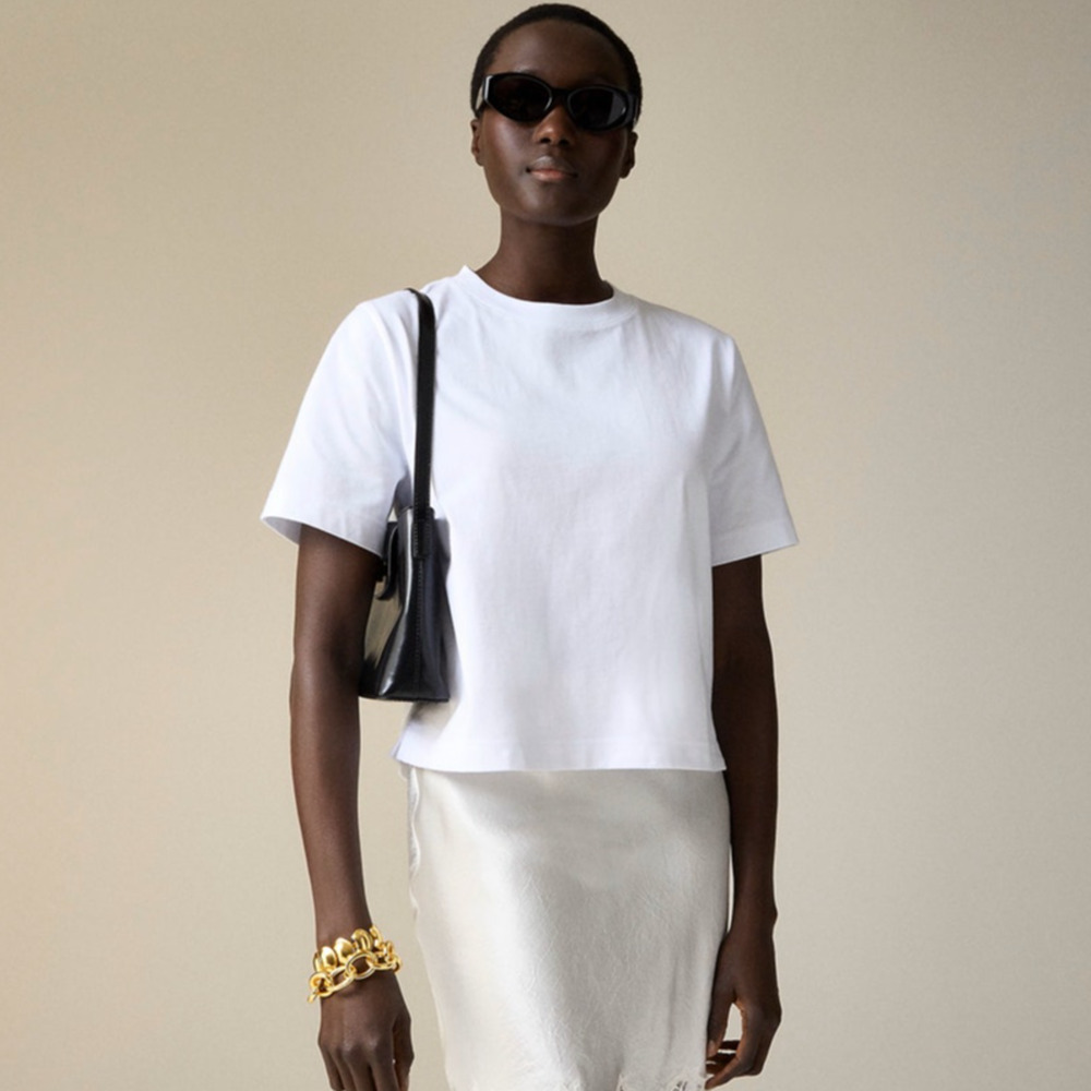 J.Crew Relaxed fit Premium-weight Cropped T-shirt WMNS S White Boxy Short Sleeve